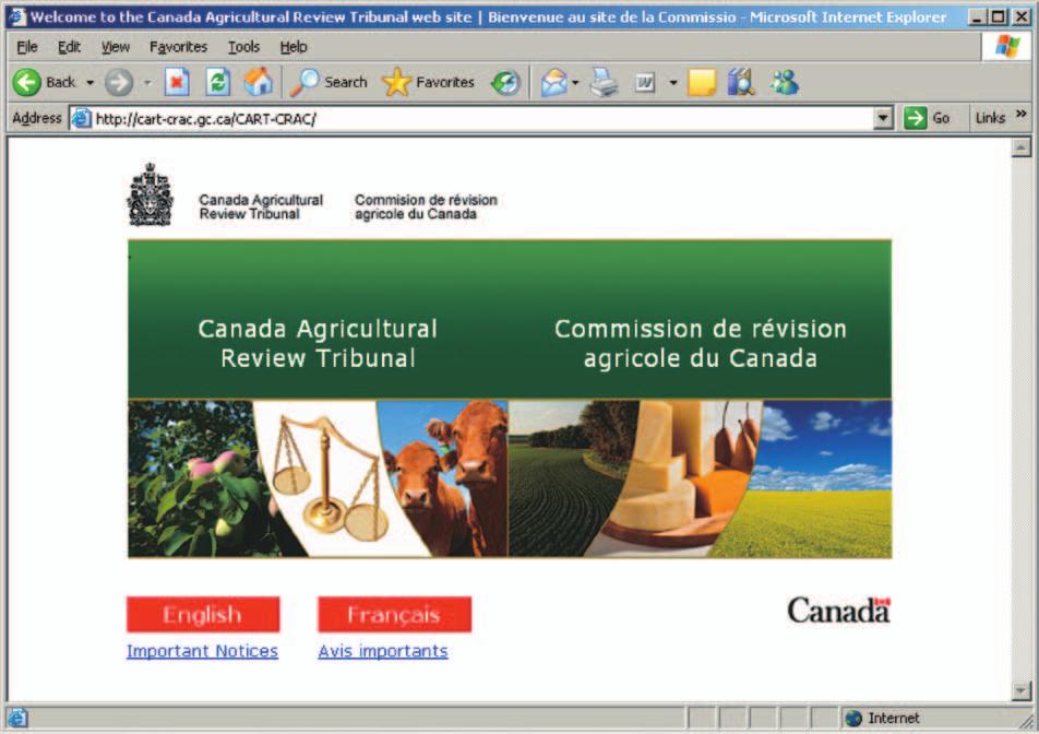 CANADA AGRICULTURAL REVIEW TRIBUNAL Making the Tribunal More User-friendly: Tribunal Web Site 2.
