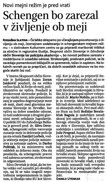life along the border Dnevnik/Newspaper DNEVNIK, četrtek/thursday, 4.