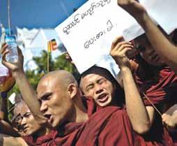 19 news the MyanMar times Monks protest near Yangon s Sule Pagoda on October 15.