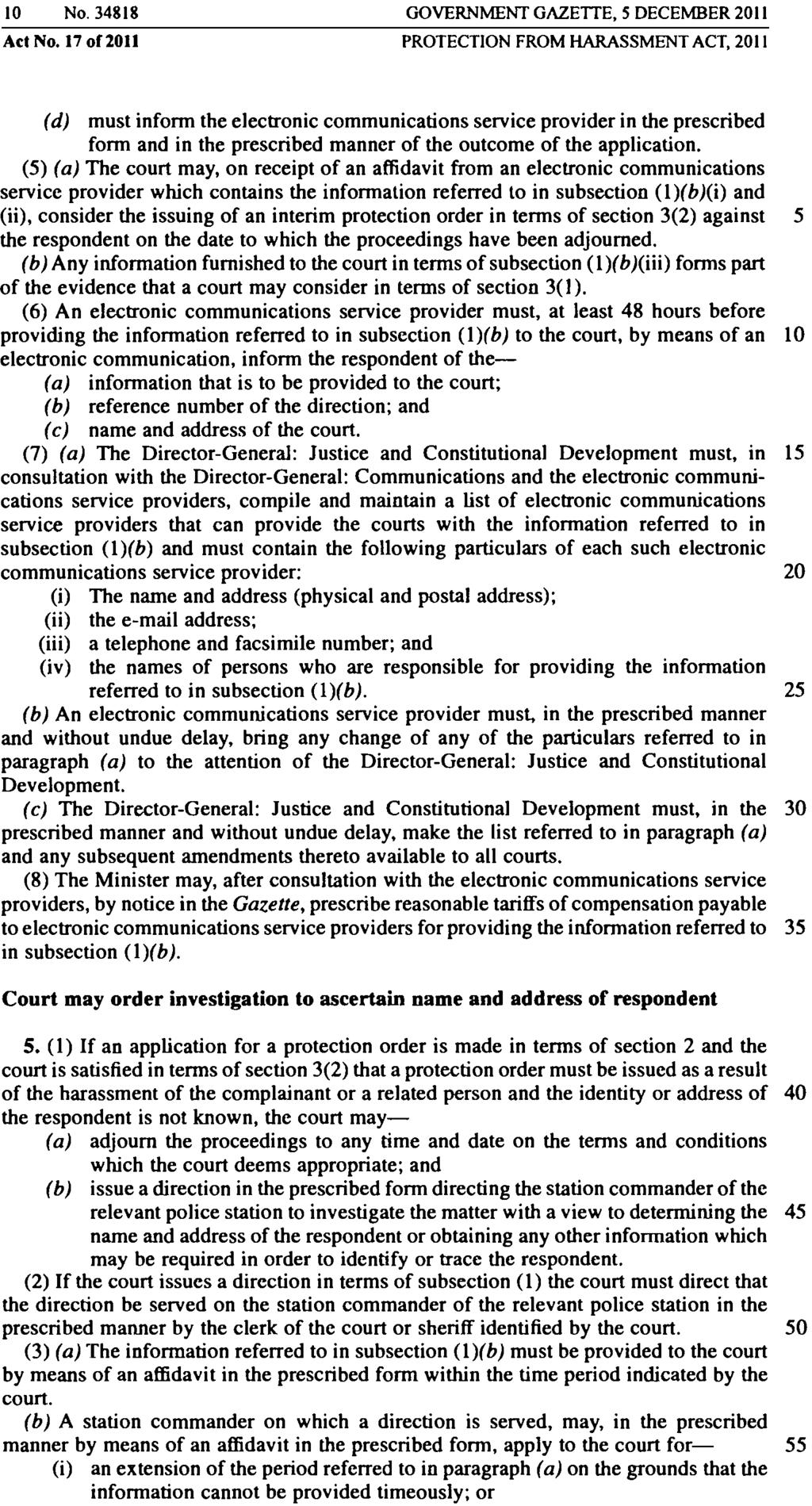 10 No. 34818 GOVERNMENT GAZETIE, 5 DECEMBER 2011 Act No.