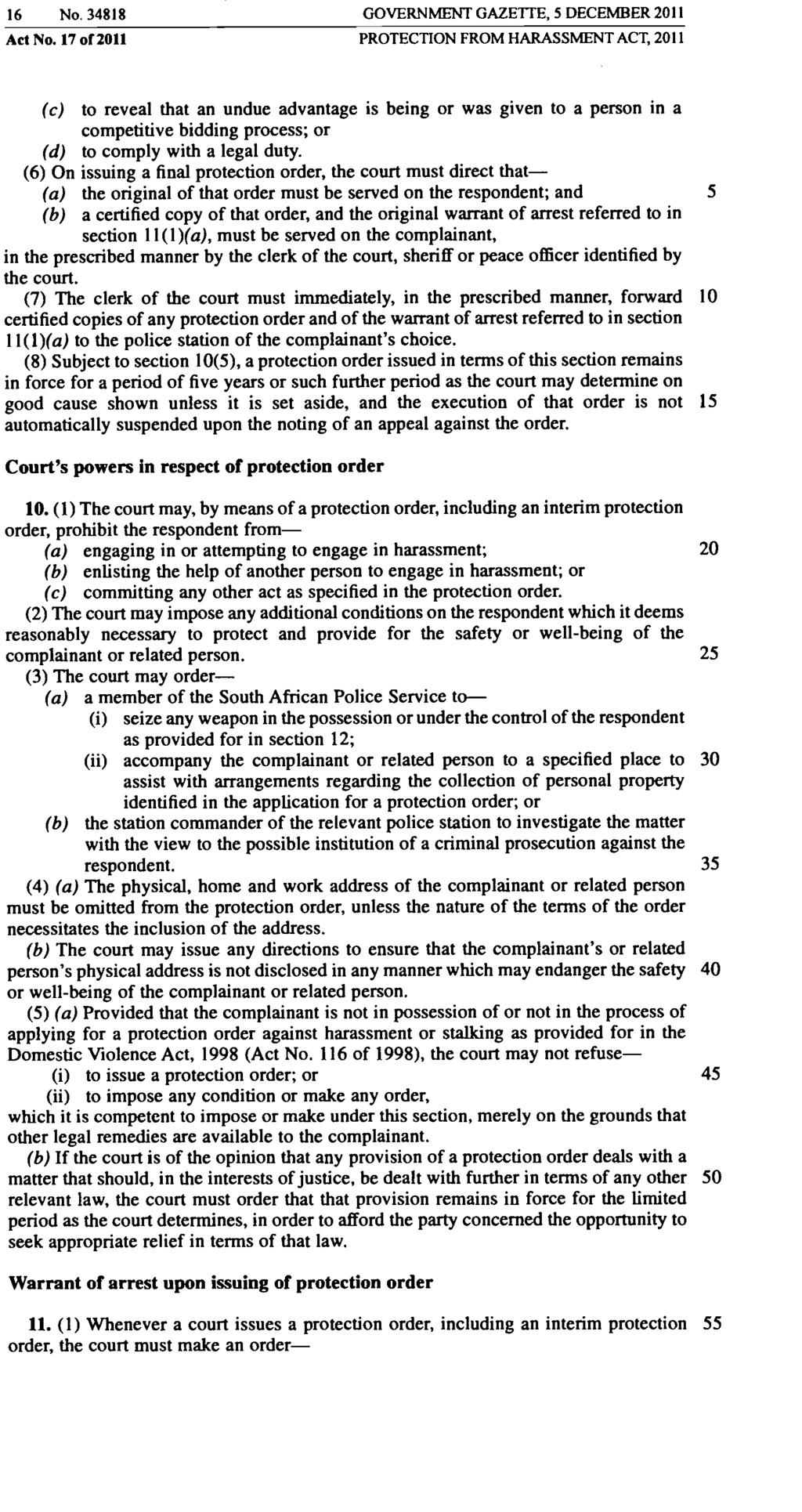 16 No. 34818 GOVERNMENT GAZEITE, 5 DECEMBER 2011 Act No.