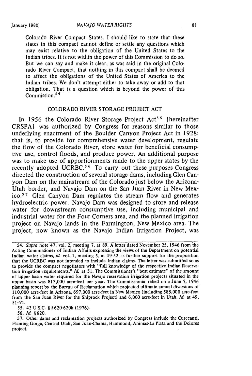 January 19801 NAVAJO WATER RIGHTS Colorado River Compact States.