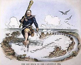 Roosevelt s Big Stick Policy ID- Theodore Roosevelt and His Big Stick in the Caribbean (649) Summary 4- What does it say on several of the boats and what is TR holding in his hand?