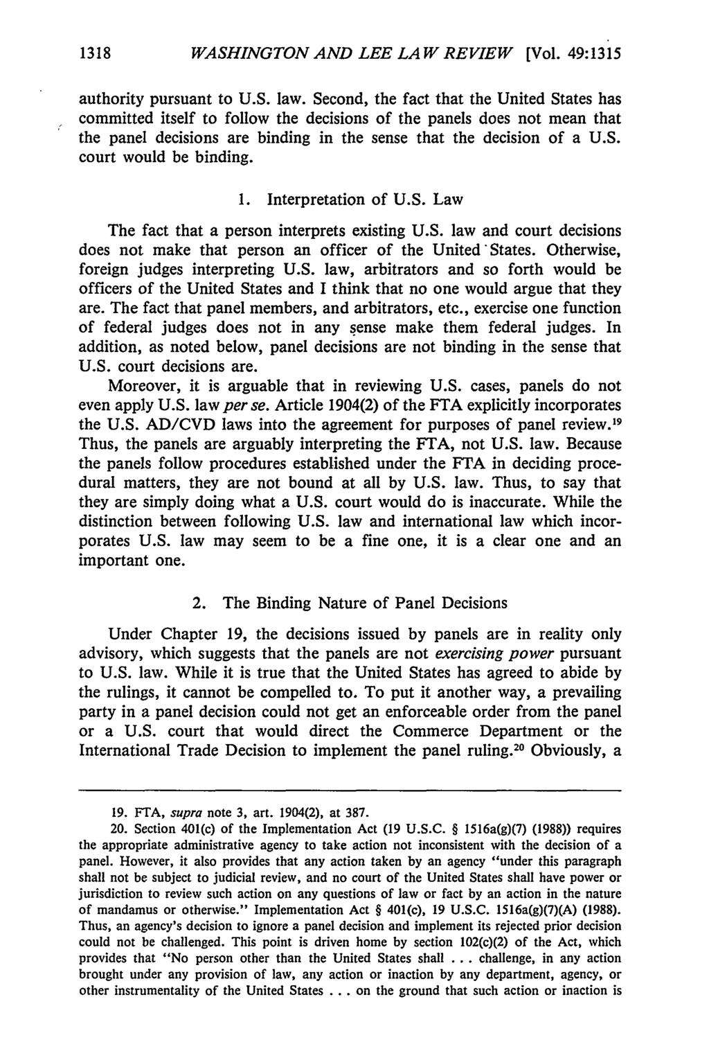 1318 WASHINGTON AND LEE LAW REVIEW [Vol. 49:1315 authority pursuant to U.S. law.