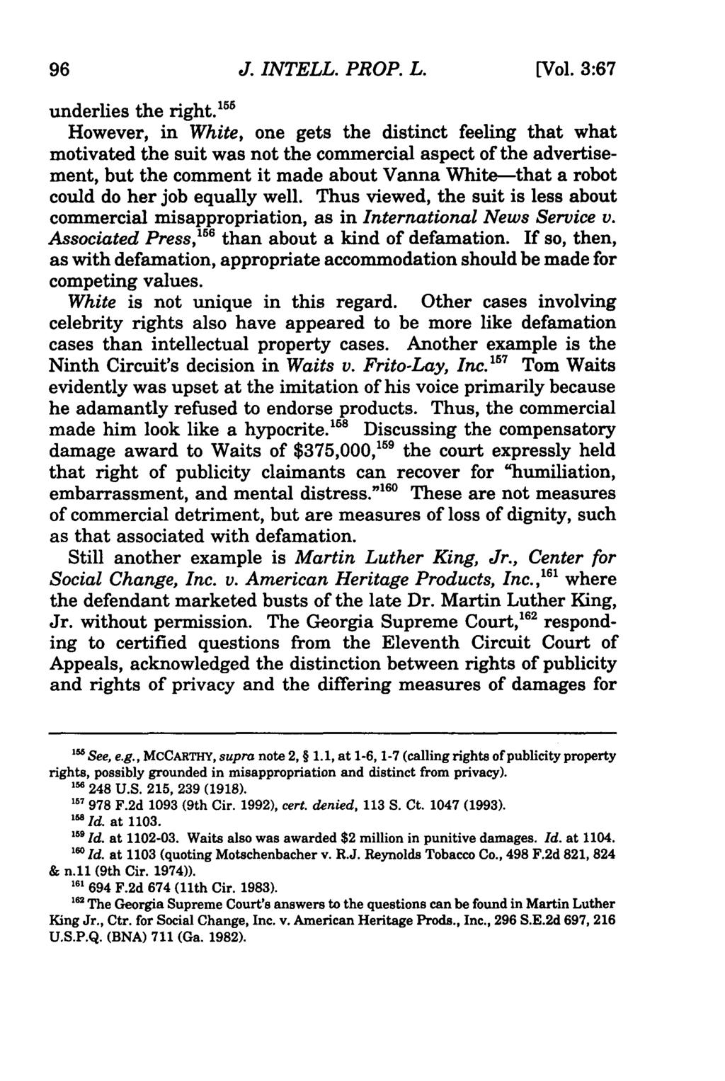 Journal of Intellectual Property Law, Vol. 3, Iss. 1 [1995], Art. 3 J. INTELL. PROP. L. [Vol. 3:67 underlies the right.