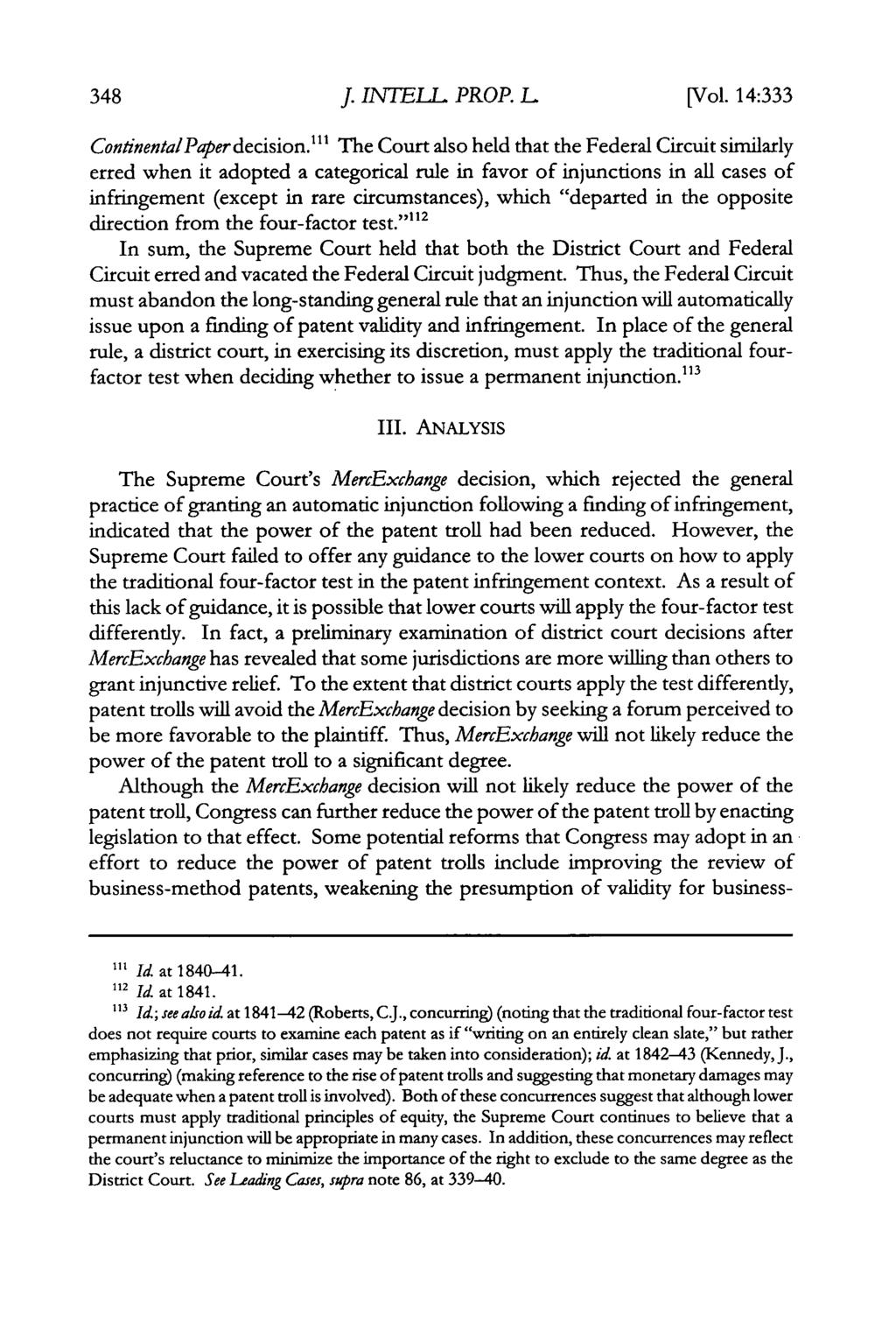 Journal of Intellectual Property Law, Vol. 14, Iss. 2 [2007], Art. 5 J. INTELL PROP. L [Vol. 14:333 ContinentalPaper decision.