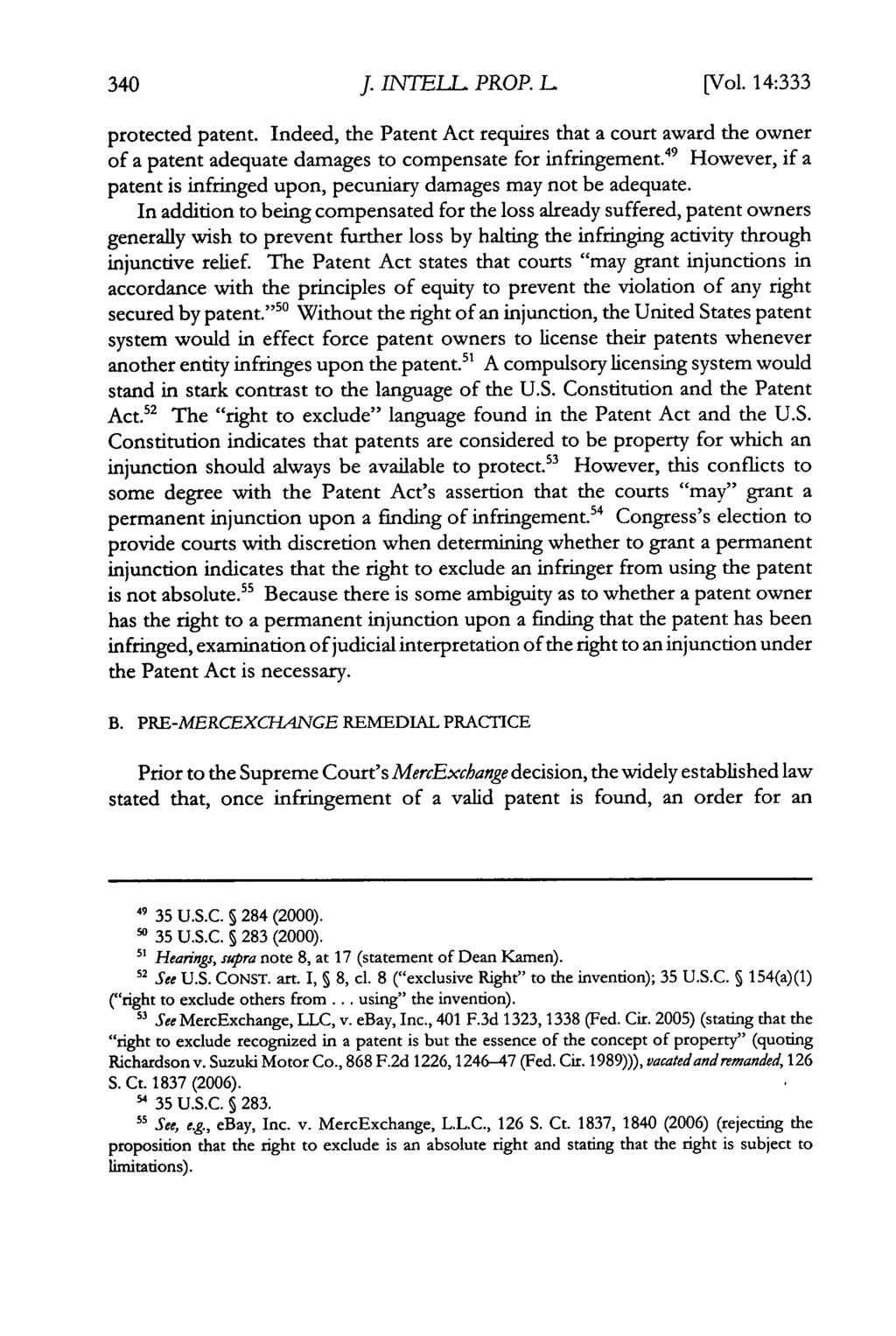 Journal of Intellectual Property Law, Vol. 14, Iss. 2 [2007], Art. 5 J. INTELL PROP. L[ [Vol. 14:333 protected patent.