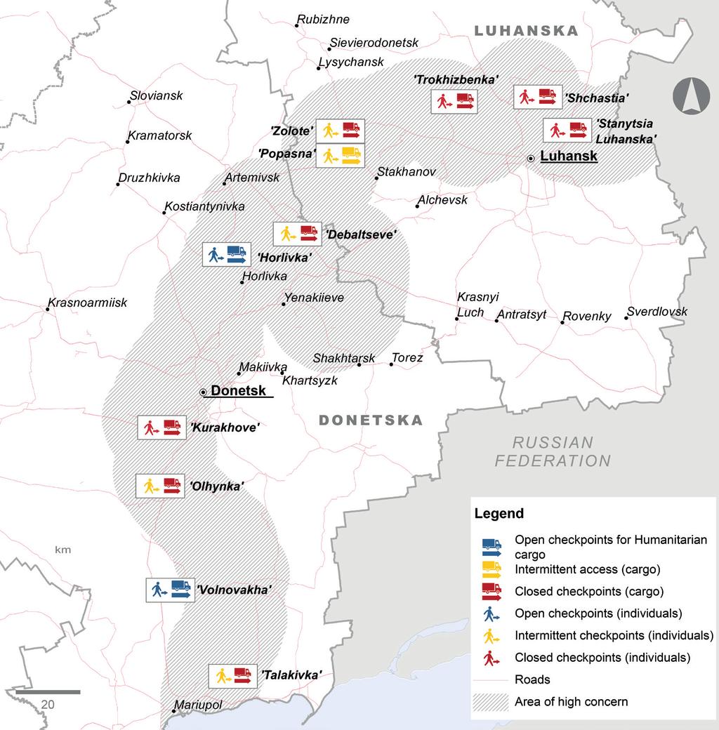 Ukraine Humanitarian Bulletin 2 Eastern Ukraine: Crossing points as of 12 August 2015 Belarus Russia KYIV Moldova Romania km The boundaries and names shown and the designations used on this map do