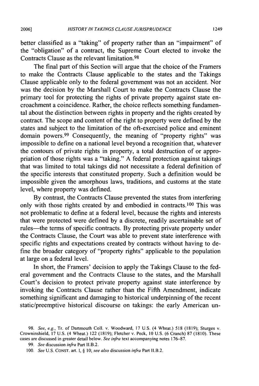 2006] HISTORY IN TAKINGS CLAUSE JURISPRUDENCE better classified as a "taking" of property rather than an "impairment" of the "obligation" of a contract, the Supreme Court elected to invoke the
