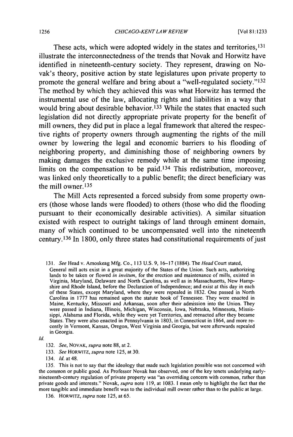 CHICAGO-KENT LAW REVIEW [Vol 81:1233 These acts, which were adopted widely in the states and territories, 131 illustrate the interconnectedness of the trends that Novak and Horwitz have identified in