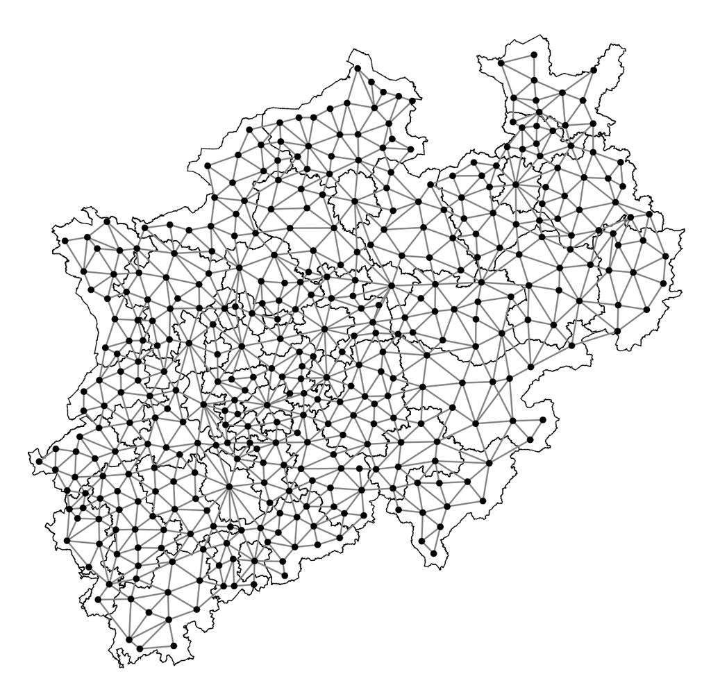Political Districting for Elections to the German Bundestag 3 Fig. 1 The population graph of North Rhine-Westphalia (NRW) consists of 396 nodes and 1 084 edges at borough level.