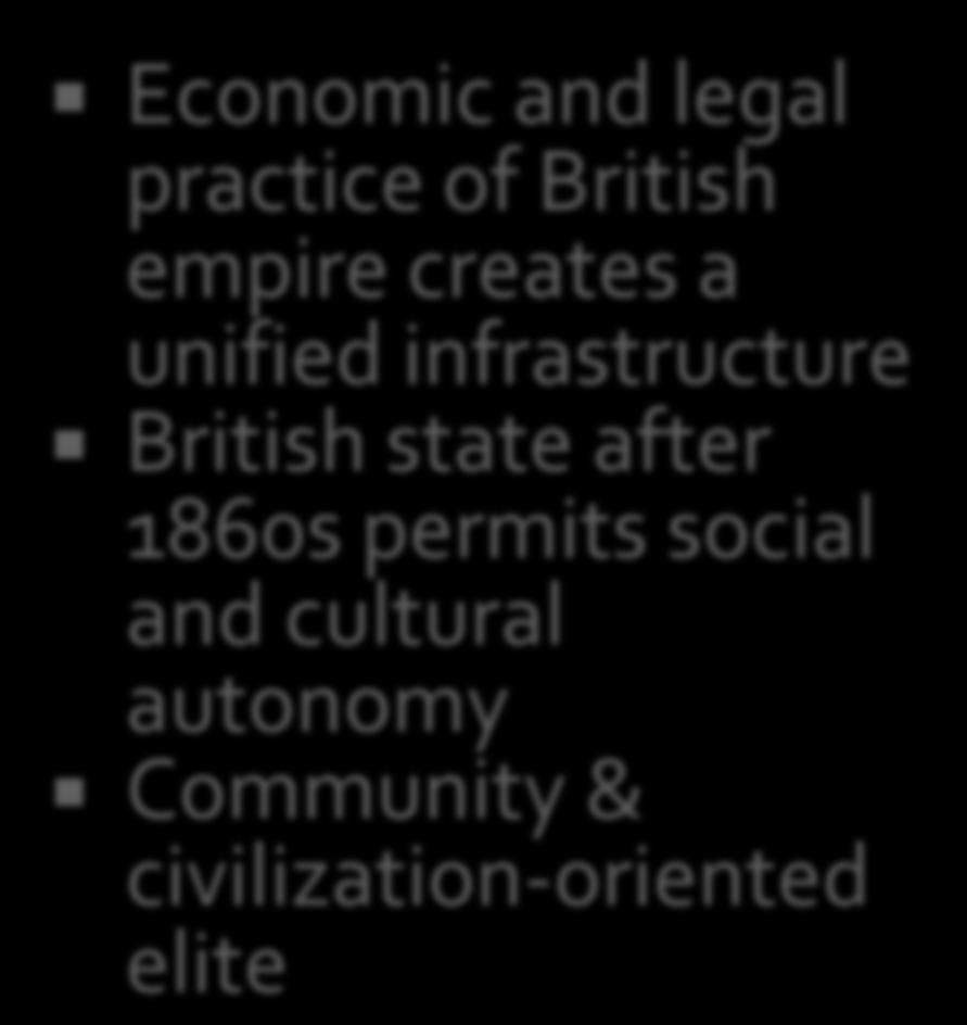 elite Economic and legal practice of British empire creates a unified infrastructure