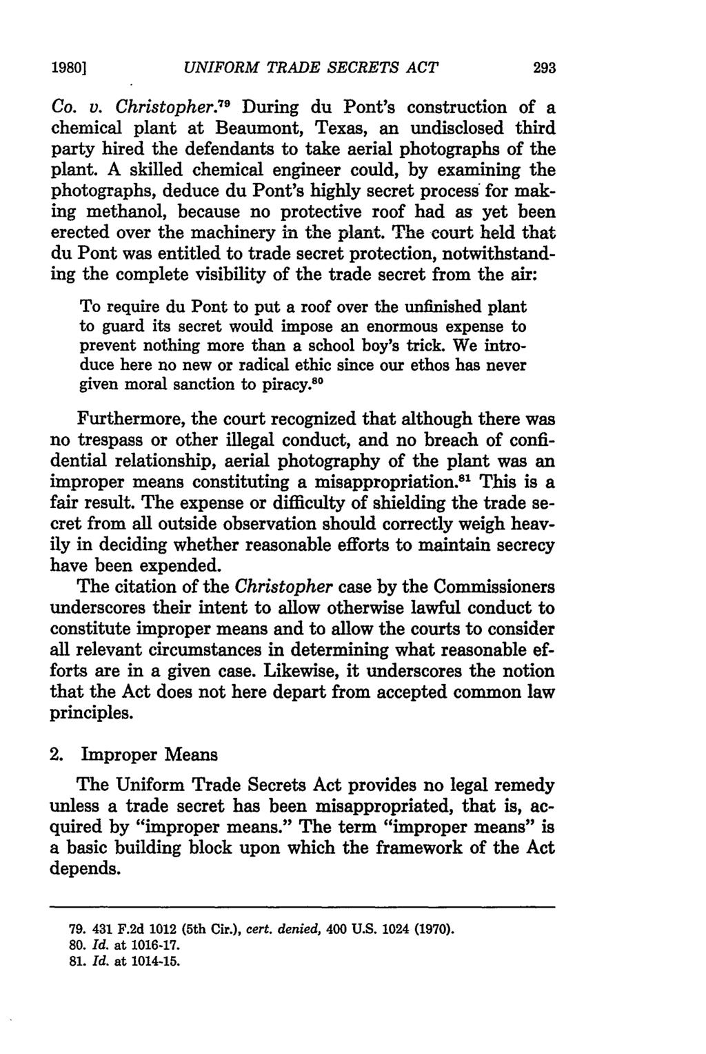 1980] UNIFORM TRADE SECRETS ACT Co. v. Christopher.