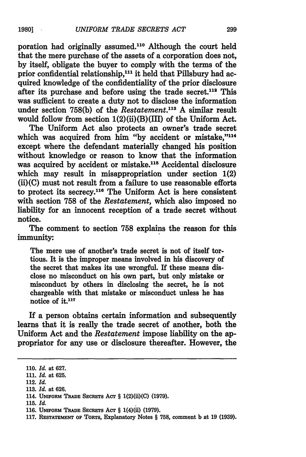 1980] UNIFORM TRADE SECRETS ACT poration had originally assumed.