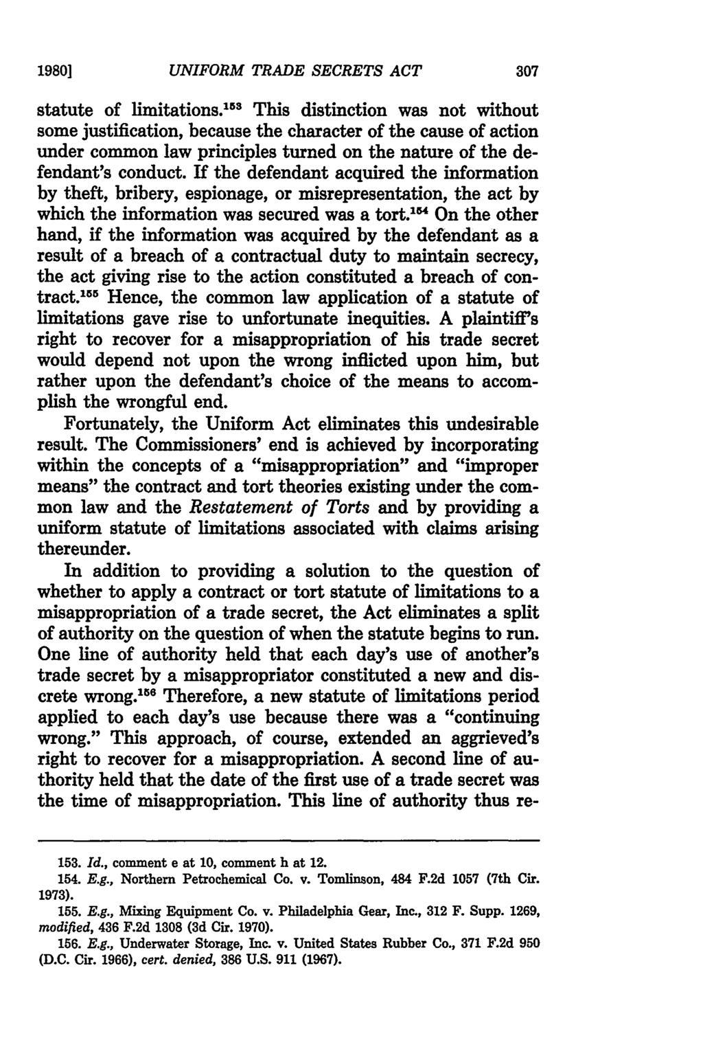 1980] UNIFORM TRADE SECRETS ACT statute of limitations.