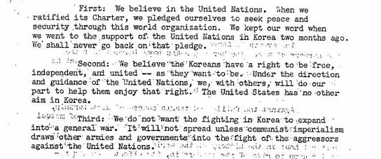 Source 7: President Truman s Press Release Source Information: Excerpt from a speech given by Harry S Truman over the radio on September 1st, 1950 addressing the situation in Korea.