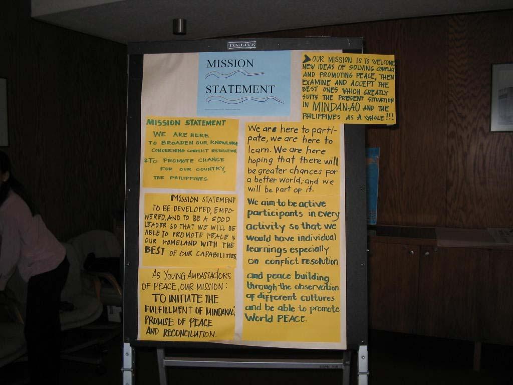 As a result of this activity, students came up with the following mission statements that guided their participation in the month-long training Institute: Our mission is to welcome new ideas of