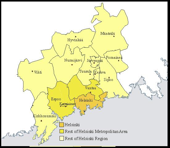 City of Helsinki Urban Facts statistics 2013:40 Helsinki Region The Helsinki Metropolitan Area consists of Helsinki, Espoo, Kauniainen and Vantaa.