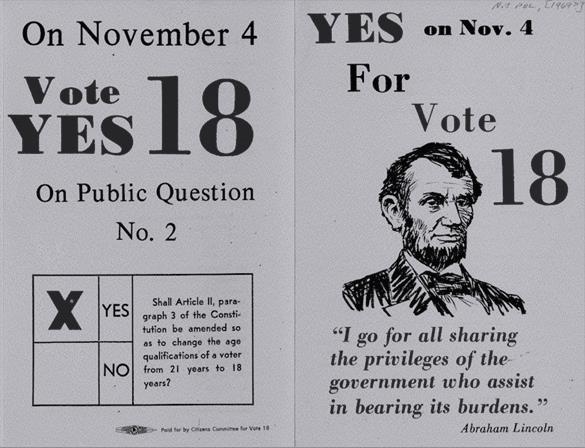 The 26 th Amendment lowered the voting age from 21 years of age to 18 years of age.