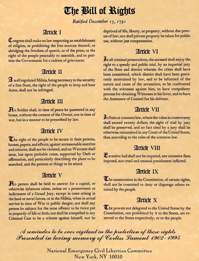 THE BILL OF RIGHTS The first ten amendments to the Constitution are called the Bill of Rights. They were added to the Constitution after it was ratified and all in one fell swoop.