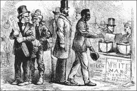 THE 15 TH AMENDMENT The 15 th Amendment stated that African-American men could vote and that the right to vote could not be denied on the basis of race or previous condition of servitude.