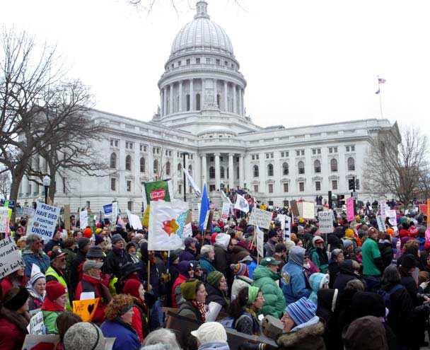 The Wisconsin Protests 3 Capitol. The hearings, again, continued through the night, and as long as the hearings continued, the building remained open to the public.