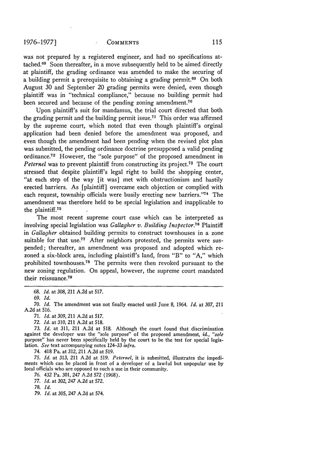 Villanova Law Review, Vol. 22, Iss. 1 [1976], Art. 5 1976-1977] COMMENTS was not prepared by a registered engineer, and had no specifications attached.