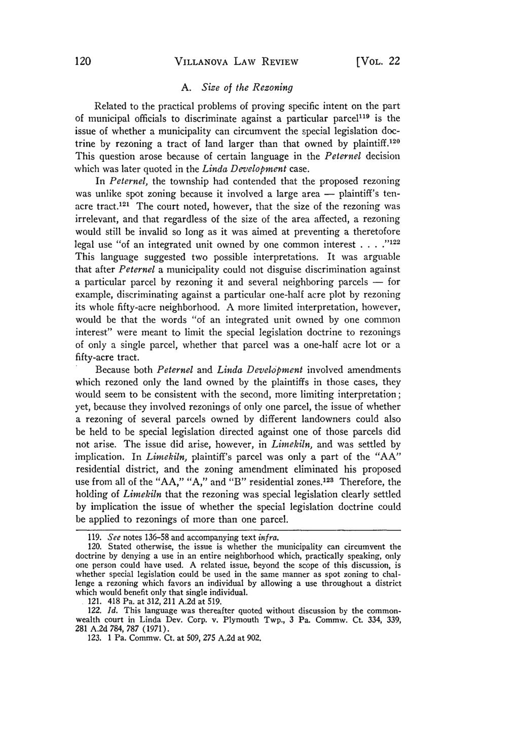 Becci: The Doctrine of Special Legislation in Pennsylvania Zoning Law VILLANOVA LAW REVIEW [VOL. 22 A.