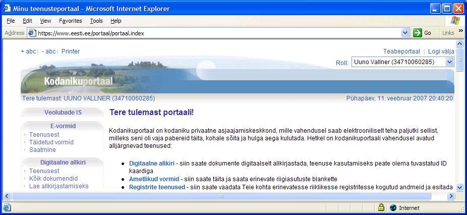 Personal portal https://www.eesti.