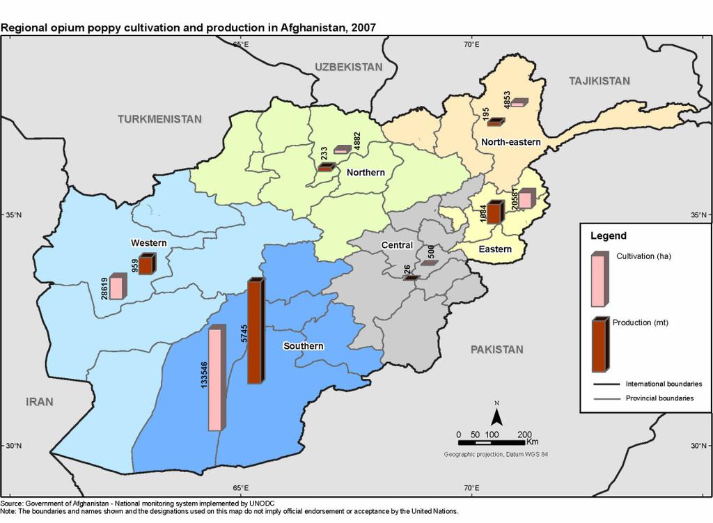Map 3 - Regional Opium Poppy cultivation and production in Afghanistan, 2007 The Outline Action Plan is composed of two stages: The first stage (I) aims at increasing border management cooperation in