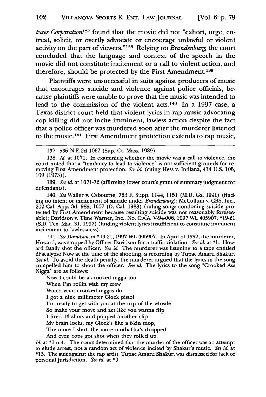 102 VaiLANovA Jeffrey S. Moorad SPORTS Sports Law & Journal, ENT. LAW Vol. 6, JouRNAL Iss. 1 [1999], Art. 5 [Vol. 6: p.