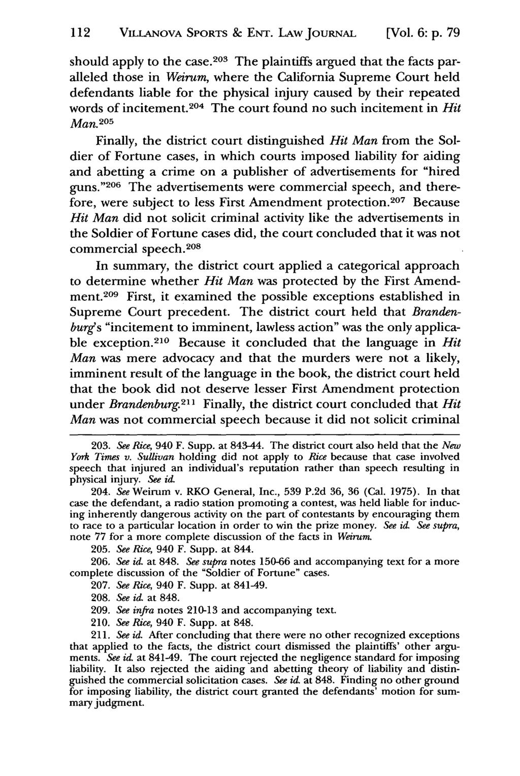 112 VILLANOVA Jeffrey S. Moorad SPORTS Sports Law & Journal, ENT. LAw Vol. 6, JouRNAL Iss. 1 [1999], Art. 5 [Vol. 6: p. 79 should apply to the case.