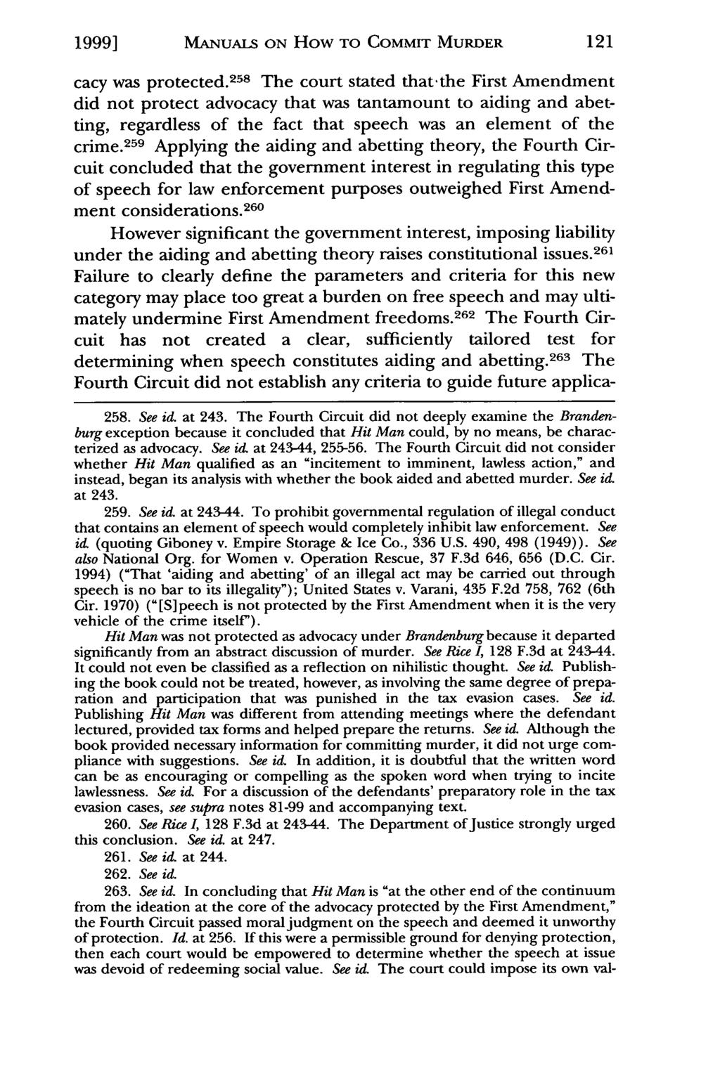1999] Dailey: Rice v. Paladin Enterprises, Inc.: Does the First Amendment Prote MANUALS ON How TO COMMIT MURDER cacy was protected.