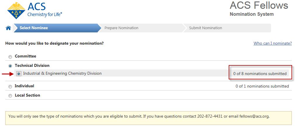 Please select the radio button for the specific Technical Division on behalf of which you want to submit a nomination. 2.3.