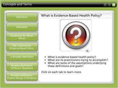 Concepts and Terms What is Evidence-based Health Policy? What are its practitioners trying to accomplish?