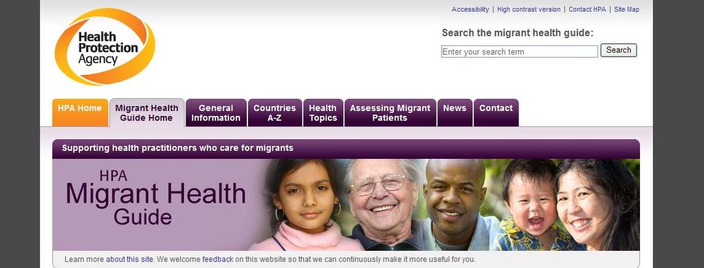 Four main sections accessible via top tabs General Information Health
