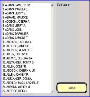 Numbered List of Voters (ExpressPoll) Once a voter has been marked on the Electors List displayed by ExpressPoll, their name is placed on a Numbered List of Voters maintained