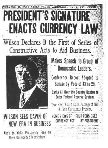 New Freedom Woodrow Wilson's plan of reform which called for tariff reductions, banking reform, and stronger antitrust legislation Federal Reserve Act (1913) law that created a central fund from