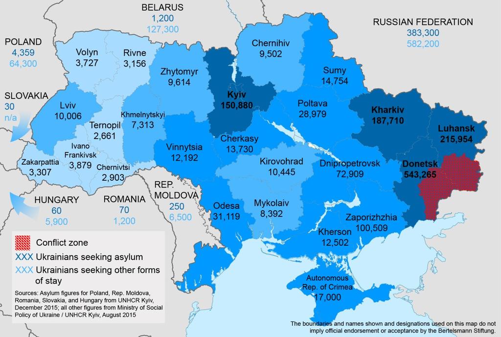 Facts on the European Dimension of Displacement and Asylum: Ukraine Page 2 of 6 UKRAINE: INTERNALLY DISPLACED PERSONS AND MIGRANTS TO NEIGHBORING COUNTRIES REFUGEE SITUATION IN UKRAINE Source: