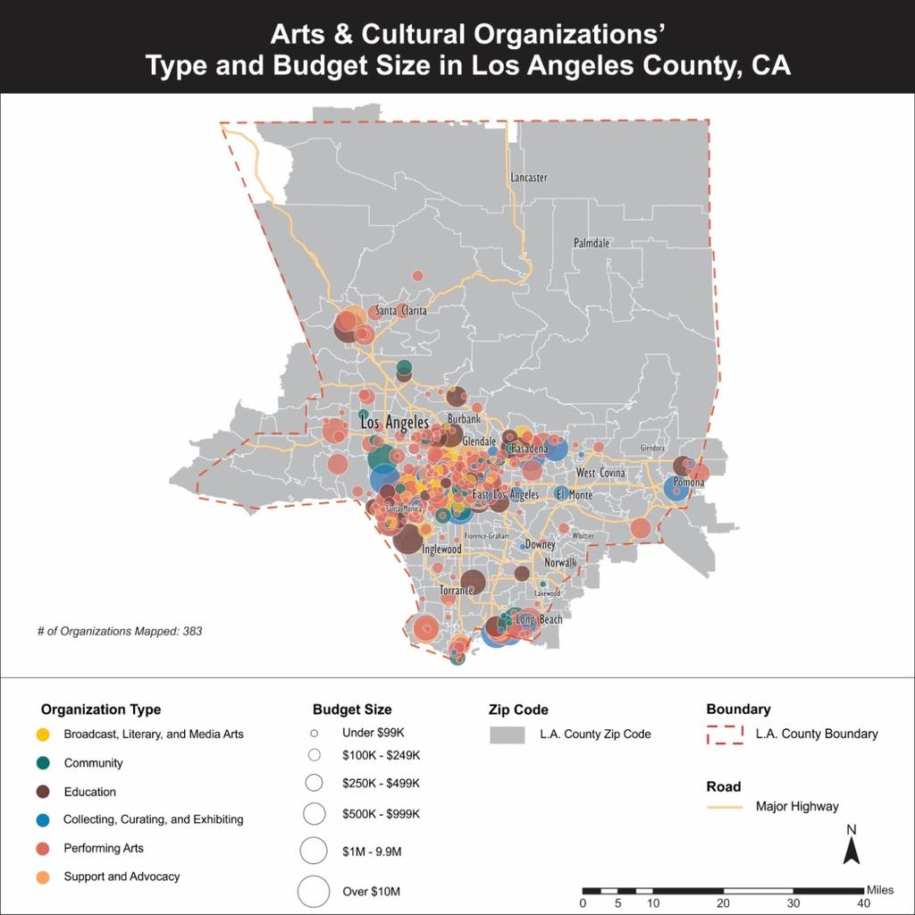 LOS ANGELES COUNTY ARTS AND CULTURAL WORKFORCE DEMOGRAPHICS Geography The arts and culture workforce is heavily concentrated, in terms of workplace location, in the City of Los Angeles.