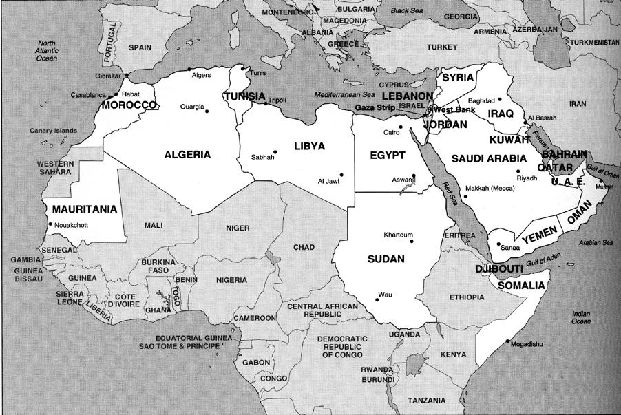 Arab World Map (Courtesy of Arab American