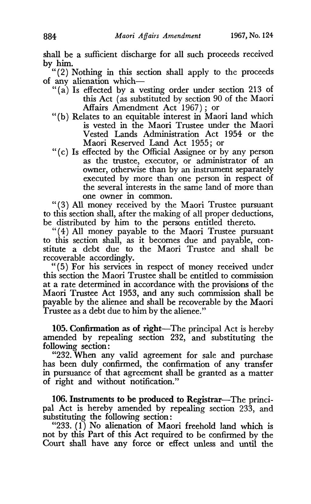 884 Maori Affairs Amendment 1967, No. 124 shall be a sufficient discharge for all such proceeds received by him.