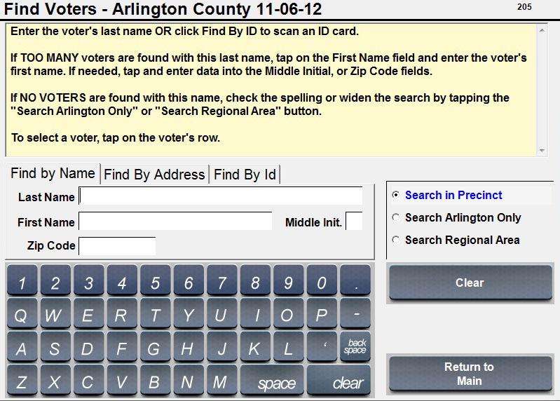 Find Voters Screen