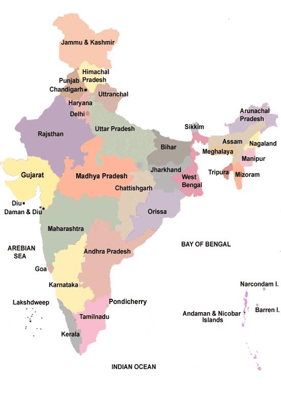 42 3 INDIJA 3.1 PREDSTAVITEV INDIJE Indija, z glavnem mestom v Delhi-ju, leži v južnem delu Azije in pokriva večji del Indijske polceline.