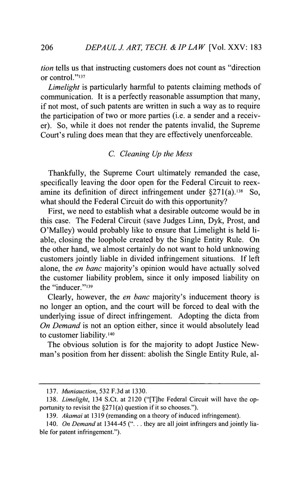 DePaul Journal of Art, Technology & Intellectual Property Law, Vol. 25, Iss. 1 [], Art. 6 206 DEPAUL J ART, TECH. & IP LAW [Vol.