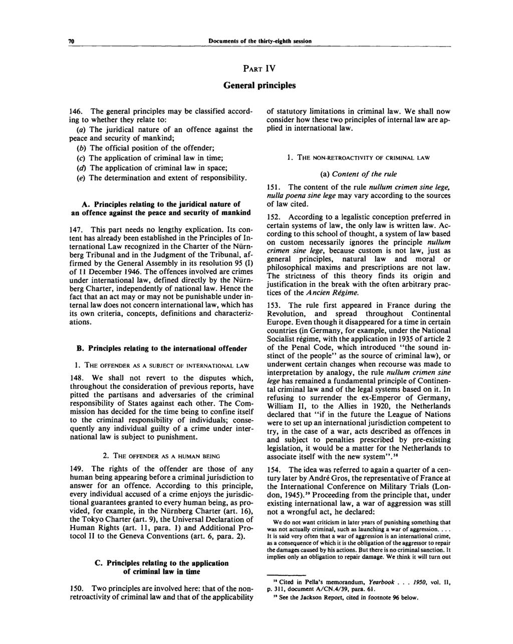 70 Documents of the thirty-eighth session PART IV General principles 146.