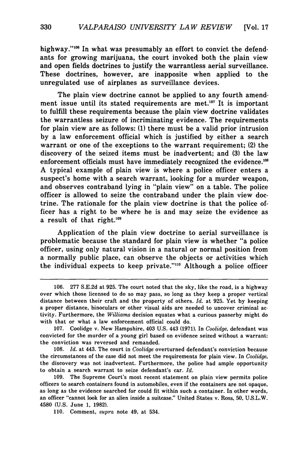 Valparaiso University Law Review, Vol. 17, No. 2 [1982], Art. 5 330 VALPARAISO UNIVERSITY LAW REVIEW [Vol. 17 highway.