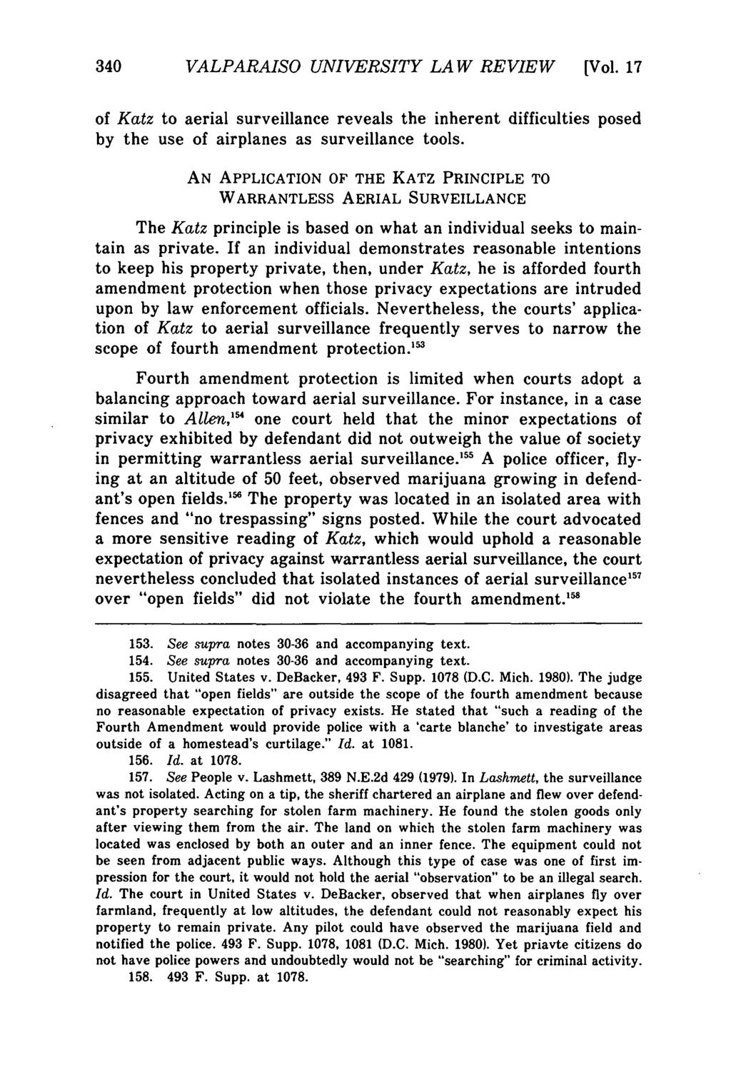 Valparaiso University Law Review, Vol. 17, No. 2 [1982], Art. 5 340 VALPARAISO UNIVERSITY LAW REVIEW [Vol.