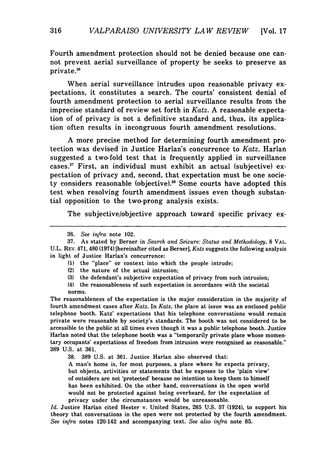 Valparaiso University Law Review, Vol. 17, No. 2 [1982], Art. 5 316 VALPARAISO UNIVERSITY LAW REVIEW [Vol.