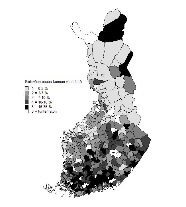 Proportion of all evacuees relative to population in municipality, 1948 Karelian farmers were